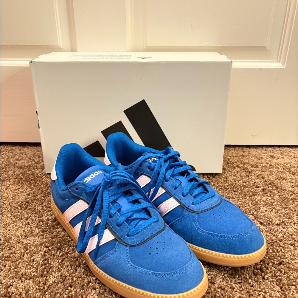 adidas Royal Blue Suede Sneakers with Light Pink Stripes